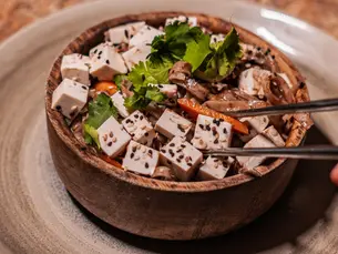 Thai dinner with curry and Pad Thai by the sea
